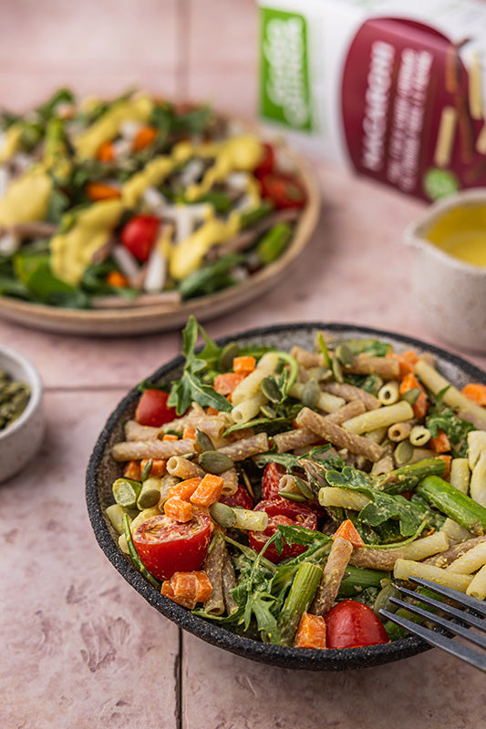 Asparagus Macaroni Salad with Lemon Turmeric Dressing