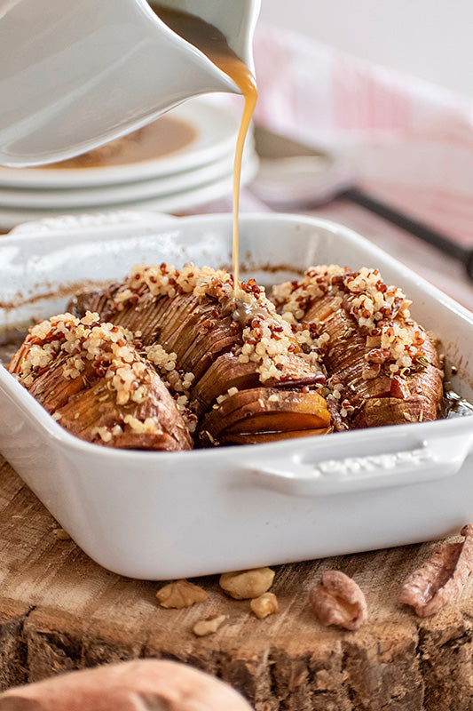 Hasselback Sweet Potatoes with Brown Sugar Quinoa