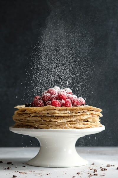 Crêpe cake and chocolate ganache