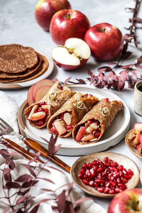 Breakfast tacos with roasted apples and nuts