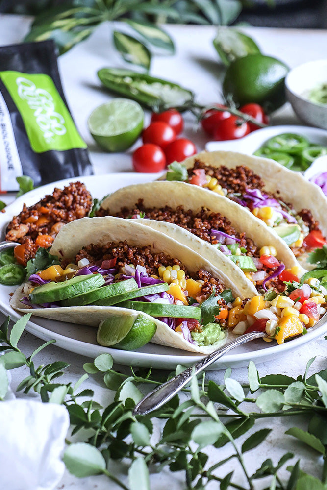 Quinoa tacos with corn, mango and pineapple salsa