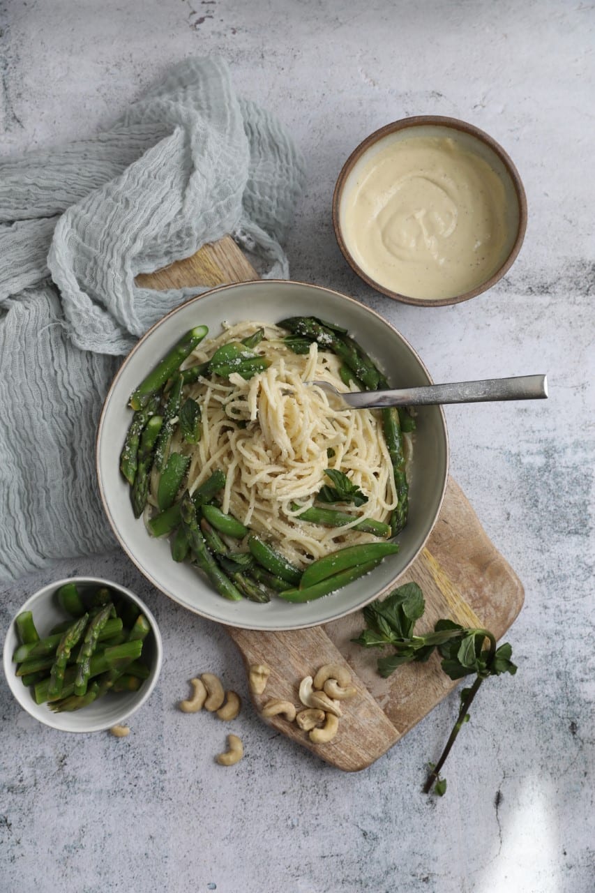 Vegan Alfredo with Spring Vegetables